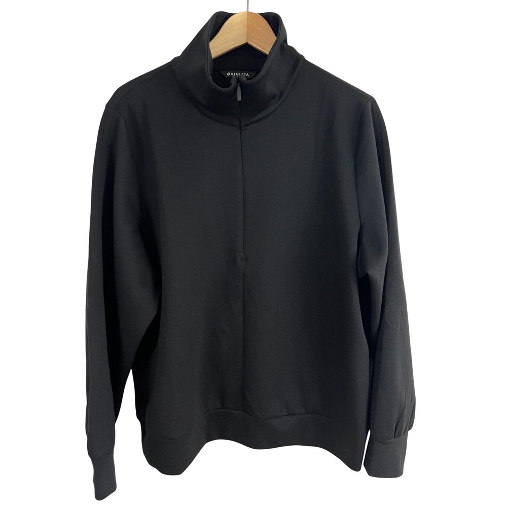 Athleta Allure Zip Pullover Women XL Black High Neck Long Sleeve